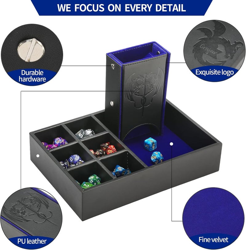 Grajar 3 in 1 Dice Tray with Lid, Portable Dice Box Storage for DND, Dungeons and Dragons, D&D, MTG & RPG Games - Blue - Image 5